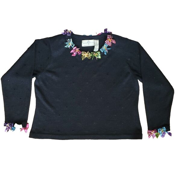 Vintage Design Options By Philip & Jane Gordon Sweater XL Black Pullover Bows - Picture 11 of 16